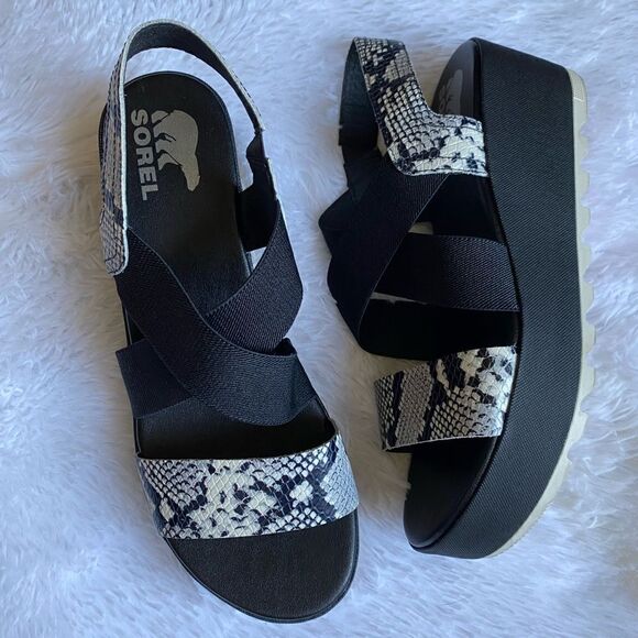 Sorel Cameron Flatform Sandals Slingback Wedge Snakeskin Print Women’s Size 9.5 - Picture 1 of 10
